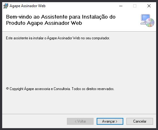 Manul de intalação do Ágape Assinador Web - Tela inicial de informações