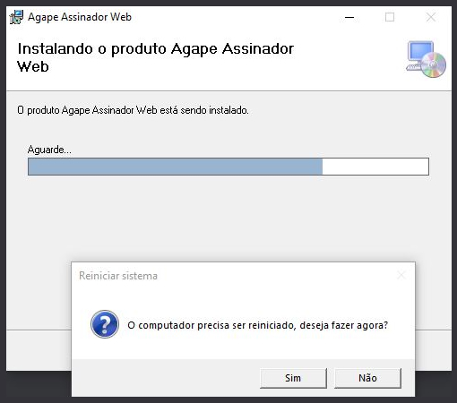 Manul de intalação do Ágape Assinador Web - Tela processo de instalação
